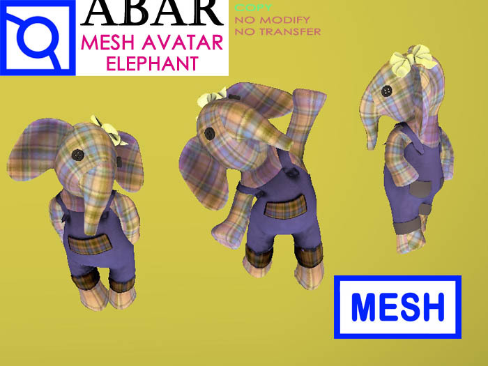 ABAR - AVI001D MESH AVATAR ELEPHANT with OVERALL