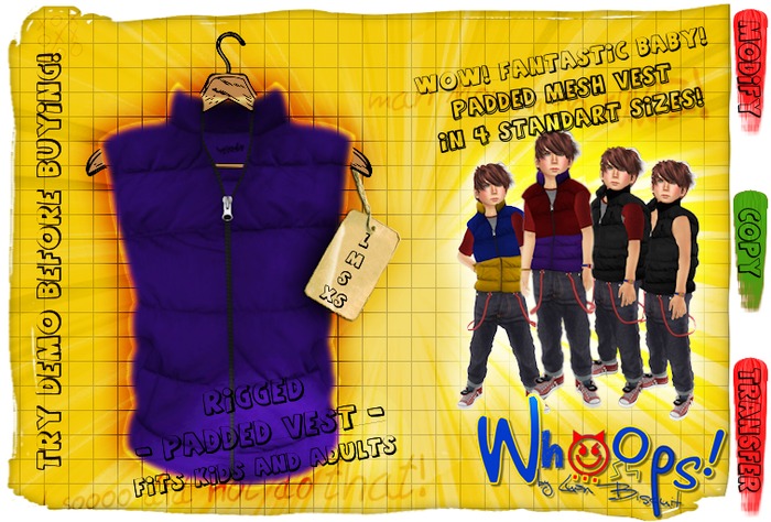 [Whoops!] - MESH Padded Vest (Purple) 