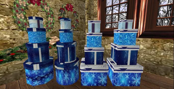 Mesh:Gift Box Stack 4x4 row Blue Christmas