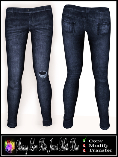 Chi Seid - Skinny Low Rise Jeans Mesh Blue