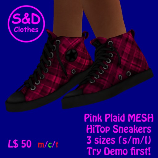 S&D HiTop Sneakers Mesh Pink Plaid