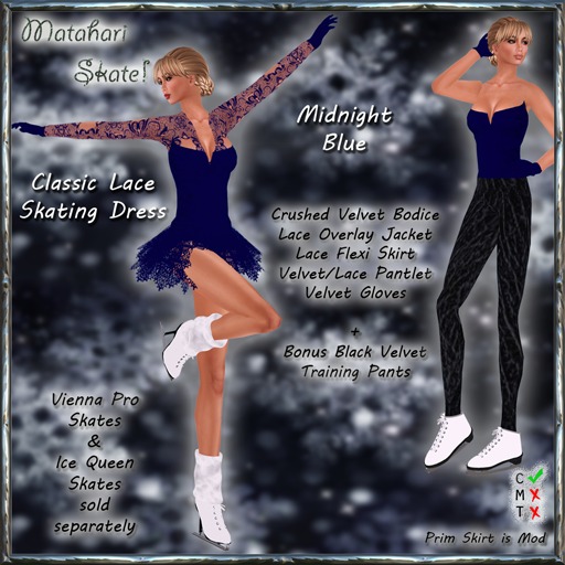 Matahari Skate! Midnight Blue Classic Lace Ice Skating Dress