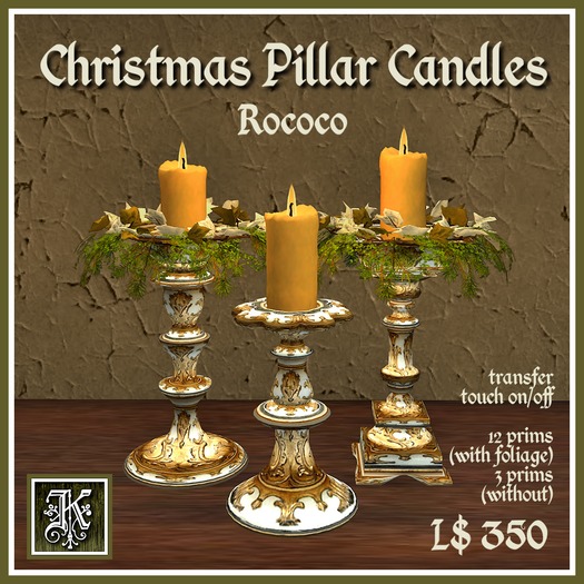 *Kismet* Christmas Pillar Candles - Rococo