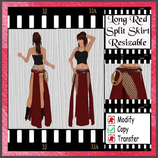 Long Red Split Skirt/Costume