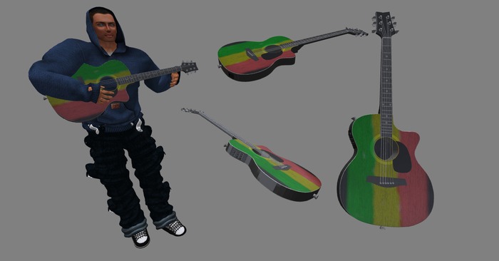 Guitar electro acoustic - Dark Rasta - MESH + guitarist animation