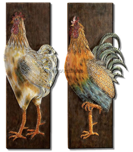Metal Rooster Pair