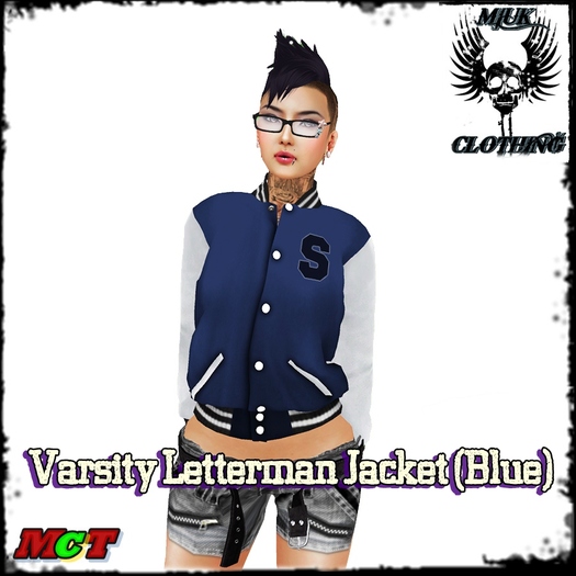 MIUK Blue Rigged Mesh_Ladies Letterman Jackets