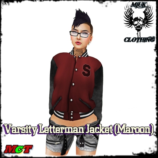 MIUK Maroon  Rigged Mesh_Ladies Letterman Jackets