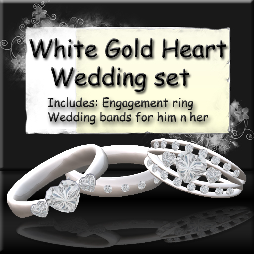 White Gold Heart Wedding Set