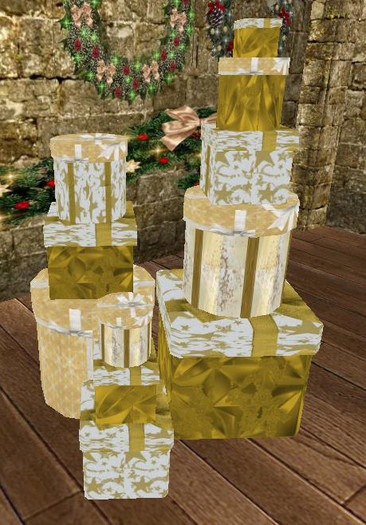 Mesh:11 Gift Boxes  Mixed Neat Stack Gold Stars Patterns