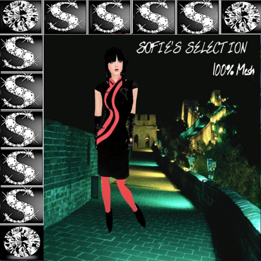 <S> Mesh Cheongsam Dress (Black)