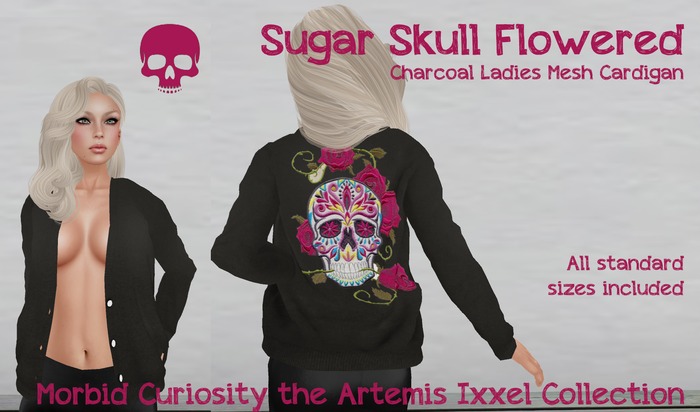 Morbid Curiosity FlowerSkull Cardi Charcoal