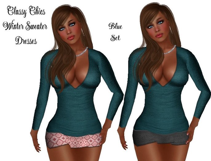 Classy Chics - Winter Sweater Dress Set - Blue
