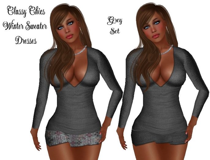 Classy Chics - Winter Sweater Dress Set - Grey