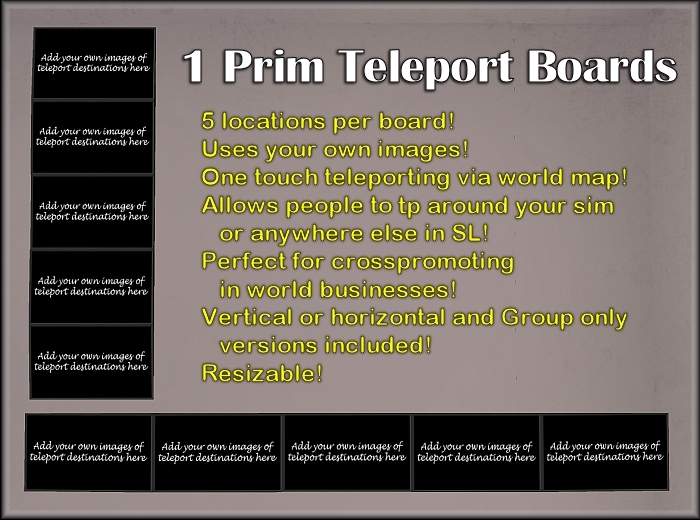 Second Life Marketplace 1 Prim TP Boards