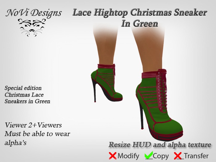 Lace Green Christmas High Heel Sneakers
