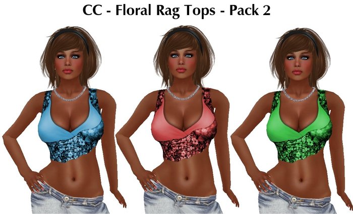 Classy Chics - Floral Rag Doll Tops Pack 2 - Blue, Red and Green