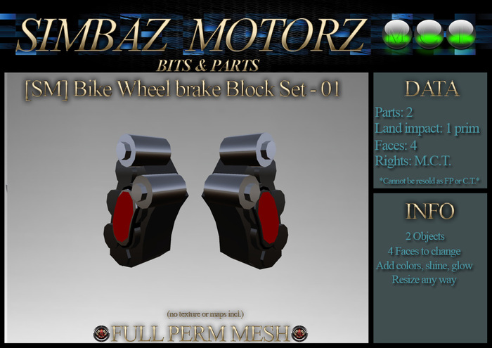 Second Life Marketplace - [SM] Bike Wheel brake block set 01