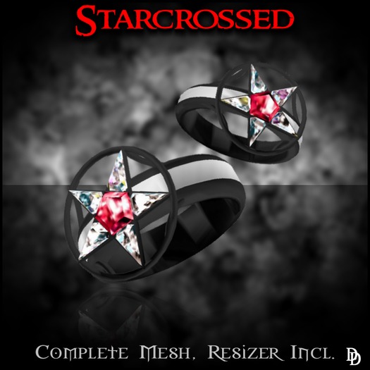Dare Designs:  Starcrossed ring set - black titanium/ruby