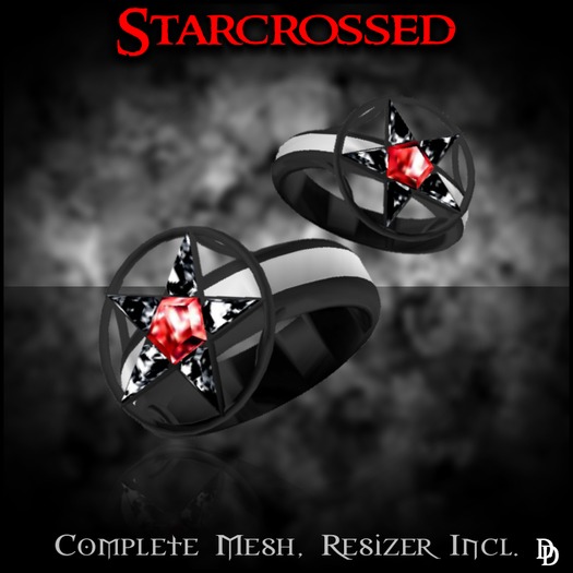 Dare Designs:  Starcrossed ring set - black titanium/garnet