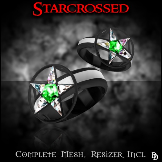 Dare Designs:  Starcrossed ring set - black titanium/emerald