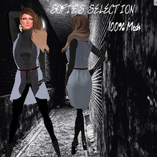 <S> Mesh Long Vest With Belt (Blue)