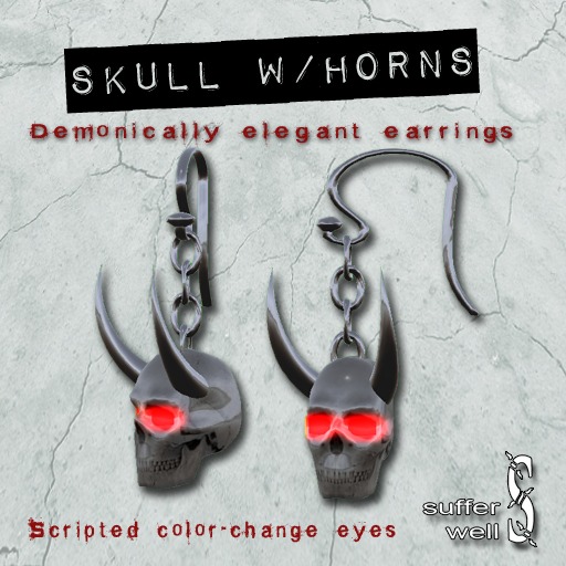 Suffer Well Skull Earrings with Horns