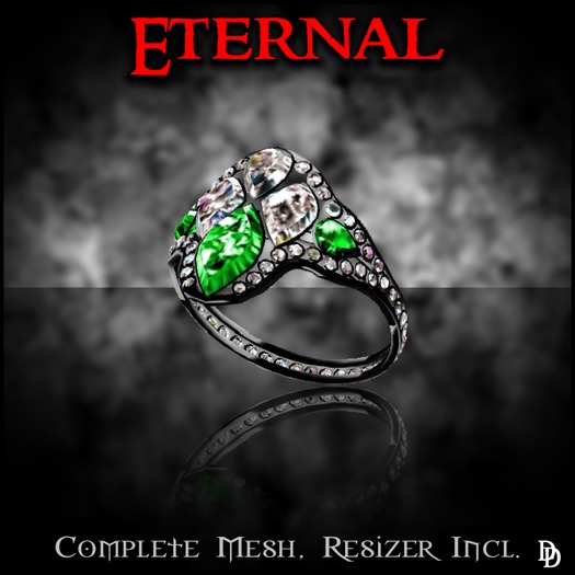 Dare Designs:  Eternal ladies ring - black titanium/emerald