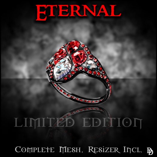 Dare Designs:  Eternal ladies ring - black titanium/diamond/ruby edition LE