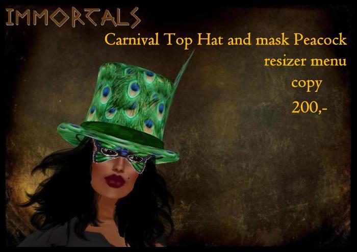 IMMORTALS Carnival Top Hat and Mask Peacock