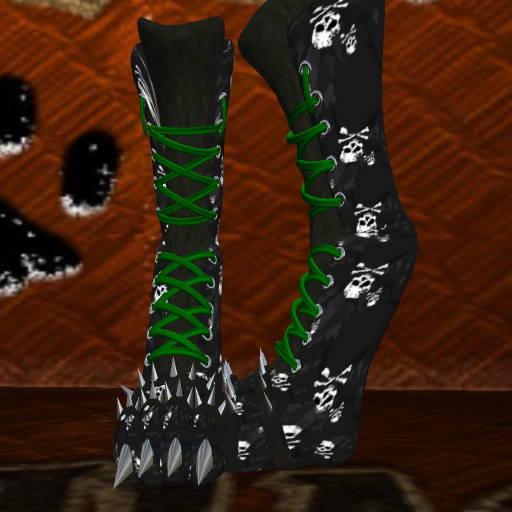 Savage Kitten Skullboots Green & Black