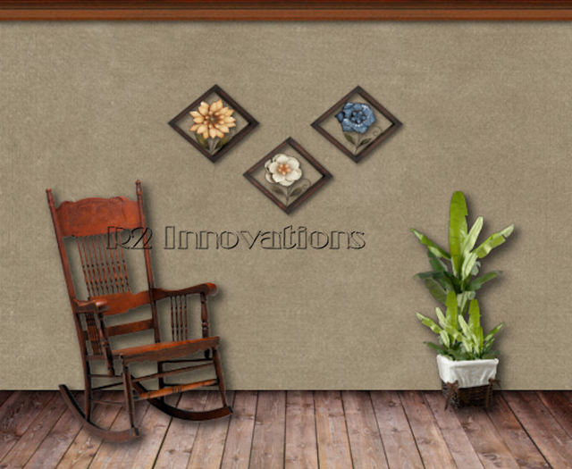 Yellow_Ivory_Blue Flower Metal Art