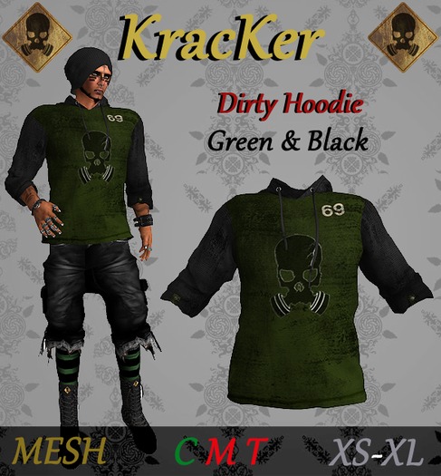 Kracker Dirty Hoodie ~ Green/Black