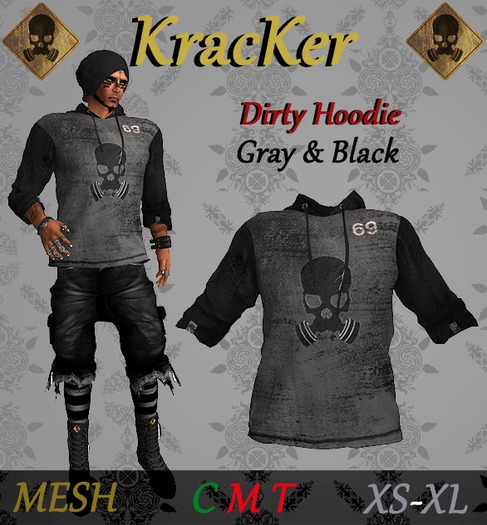 Kracker Dirty Hoodie ~ Gray/Black