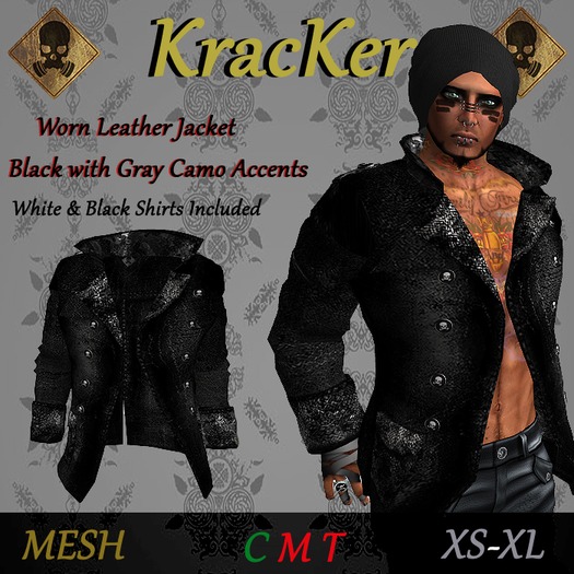 Worn Leather Jacket ~ Black/Gray Camo