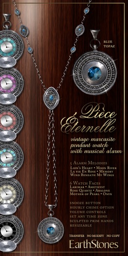 EarthStones Piece Eternelle Pendant Watch - Blue Topaz (BOX)