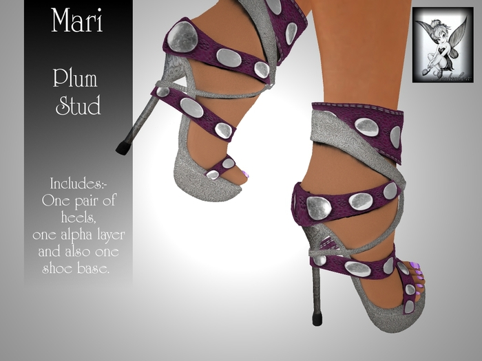 ~TB~ Mari Ladies Heels - Plum Stud & Silver