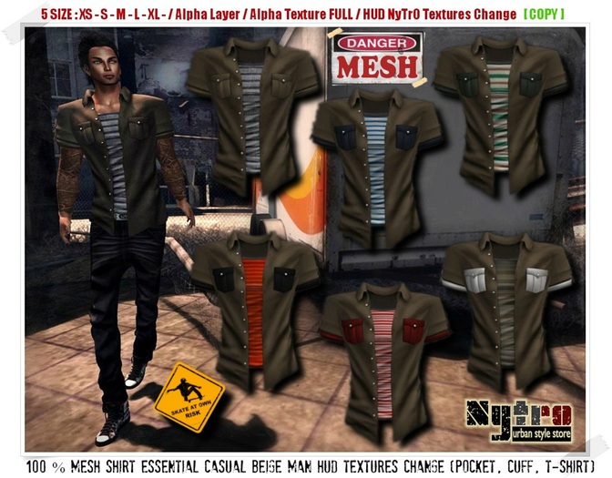 $$ - NyTrO - $$ RIGGED MESH Shirt Essential Casual BEIGE Man HUD Textures Change Urban Style NEW 2012.! (Box)