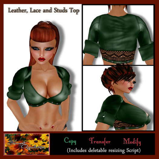 *Sweet Apollonia* Green Leather & Lace Top