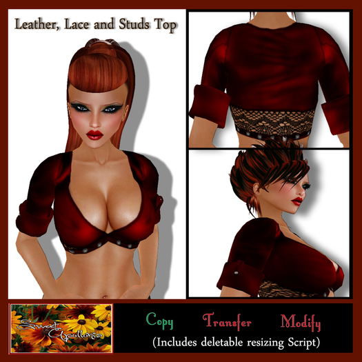 *Sweet Apollonia* Red Leather & Lace Top