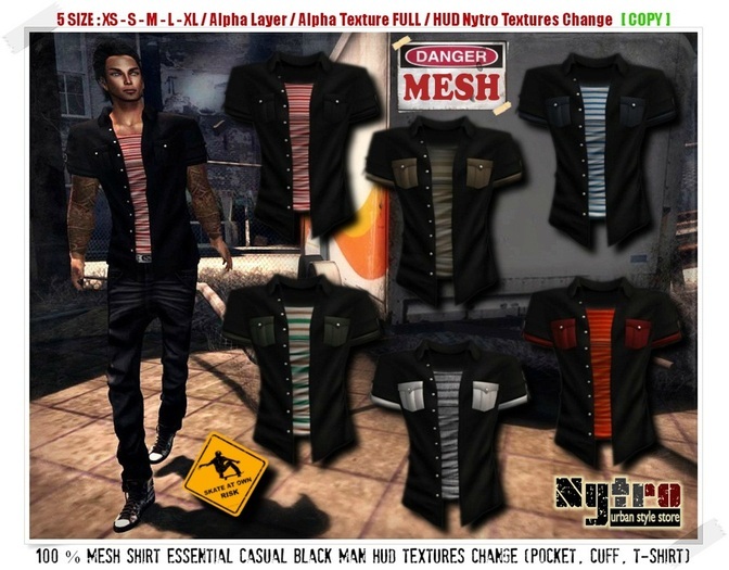$$ - NyTrO - $$ DEMO RIGGED MESH Shirt Essential Casual Man HUD Textures Change Urban Style NEW 2012.! (Box)