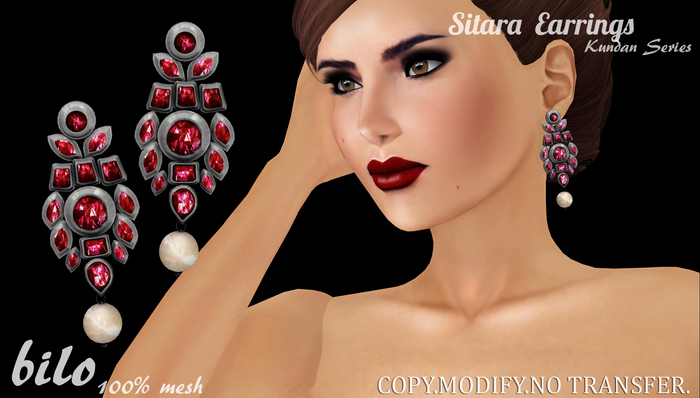 Bilo- Sitara Earrings (Silver) Ruby