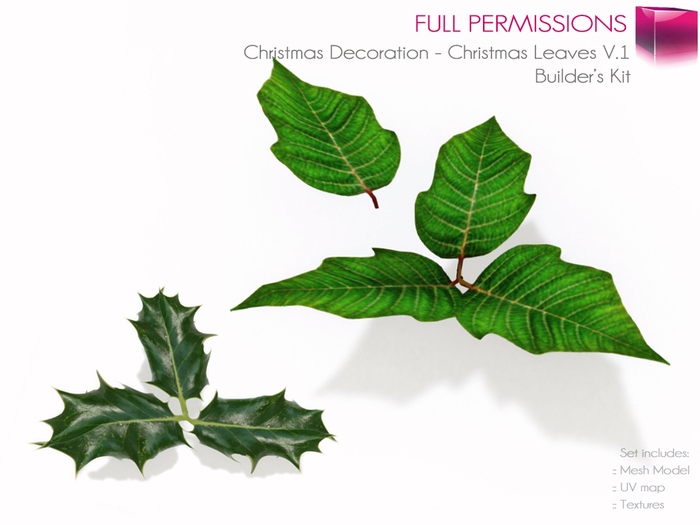 Full Perm Mesh Christmas Decoration - Christmas Leaves V.1 - Builder's Kit