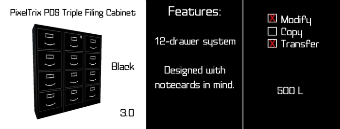PixelTrix Triple Filing Cabinet w/PDS 3.0 - Black