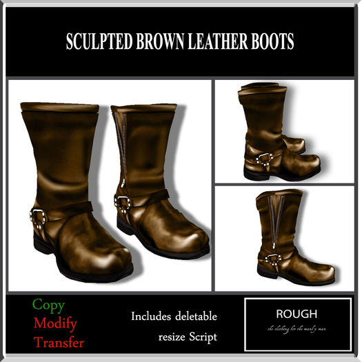 *ROUGH*  Brown Shinny Leather  Boots (Sculpted)