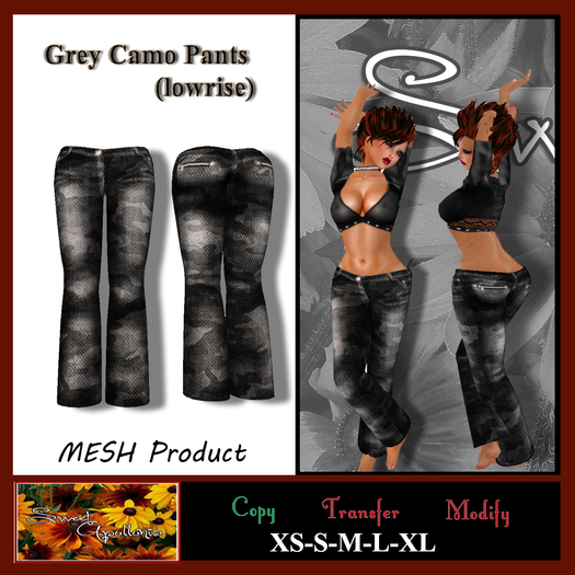 *Sweet Apollonia* GREY camo Lowrise Pants MESH