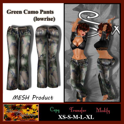 *Sweet Apollonia* Green camo Low Rise Pants MESH