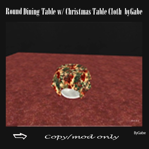 Round dining table w/ Christmas Table cloth byGabe