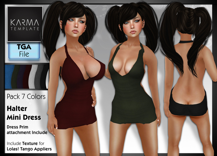 Karma Template - Tga - Halter Mini Dress - 7 Colors - High detailled Texture