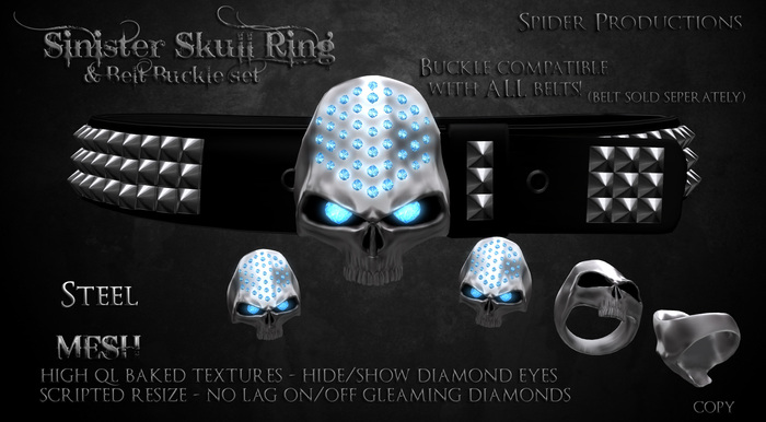 [SP] Sinister Skull Ring 2 (V2) Steel/Blue